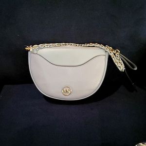 NWT Michael Kors Dover Half Moon Leather Shoulder Bag Chambray/Silver Or…